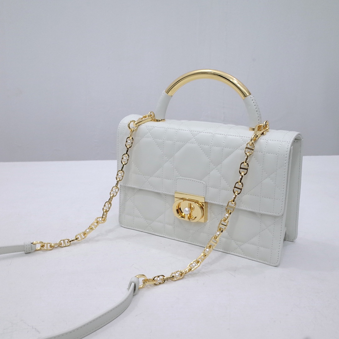 Medium Dior Ange Bag White Macrocannage Lambskin